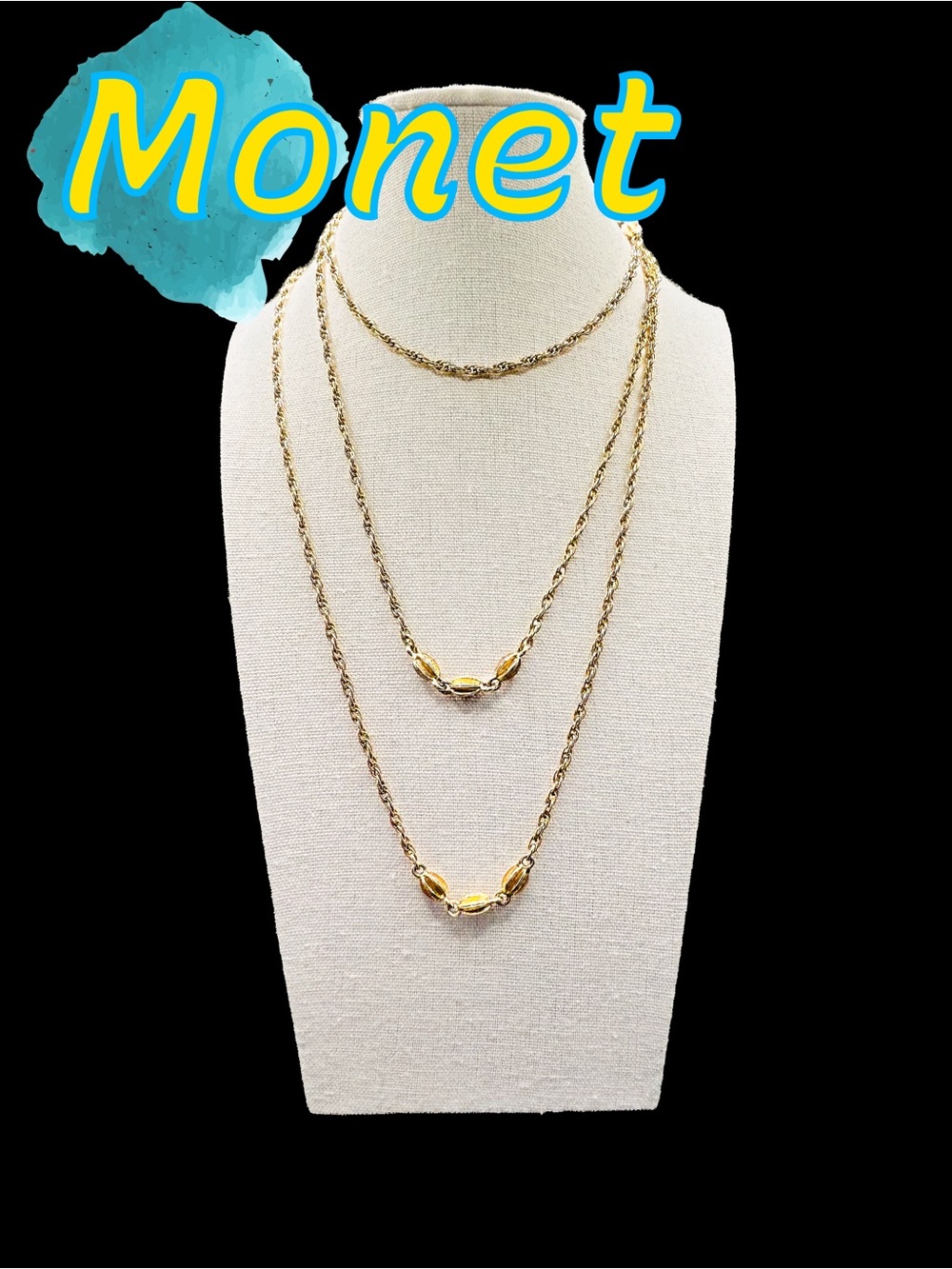 Vintage MONET Gold Tone opera length flapper chain necklace - 56 Inch long